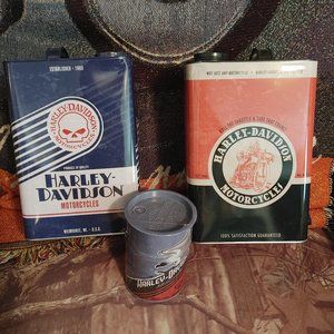 Harley Davidson tin oil can decor